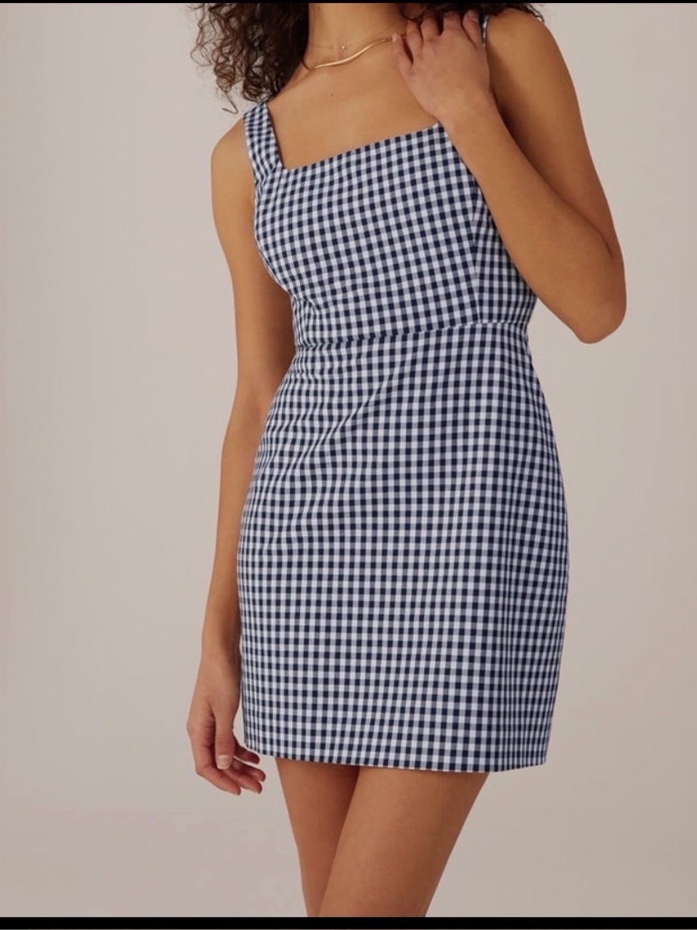 Favorite Daughter Navy and White Gingham Square Neck Mini Dress
